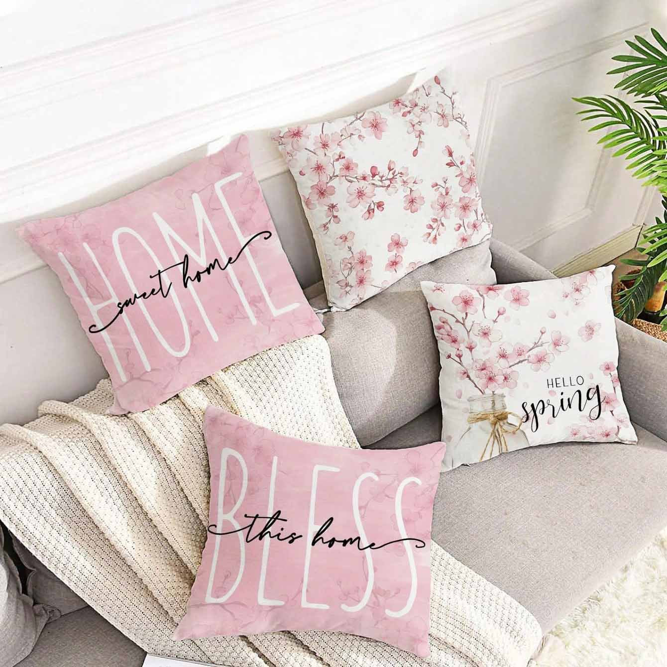 Spring Cherry Blossom Letter Pillow Cover Home Sofa Cushion Cover - DropOnline.co
