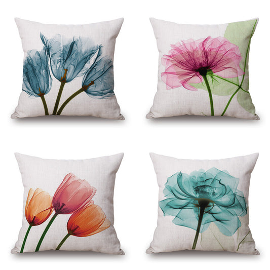 Blue Tulip Linen Pillow Cover Car Home Sofa Cushion - DropOnline.co