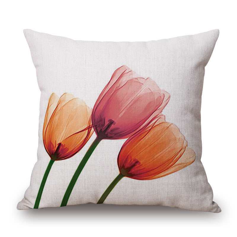 Blue Tulip Linen Pillow Cover Car Home Sofa Cushion - DropOnline.co