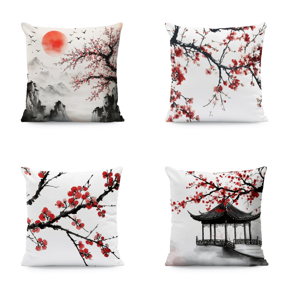 Ink-painting Plum Blossom Yellow Flower Sofa Cushion Cover Without Pillow Core - DropOnline.co