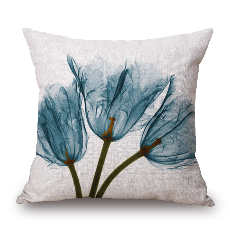 Blue Tulip Linen Pillow Cover Car Home Sofa Cushion - DropOnline.co