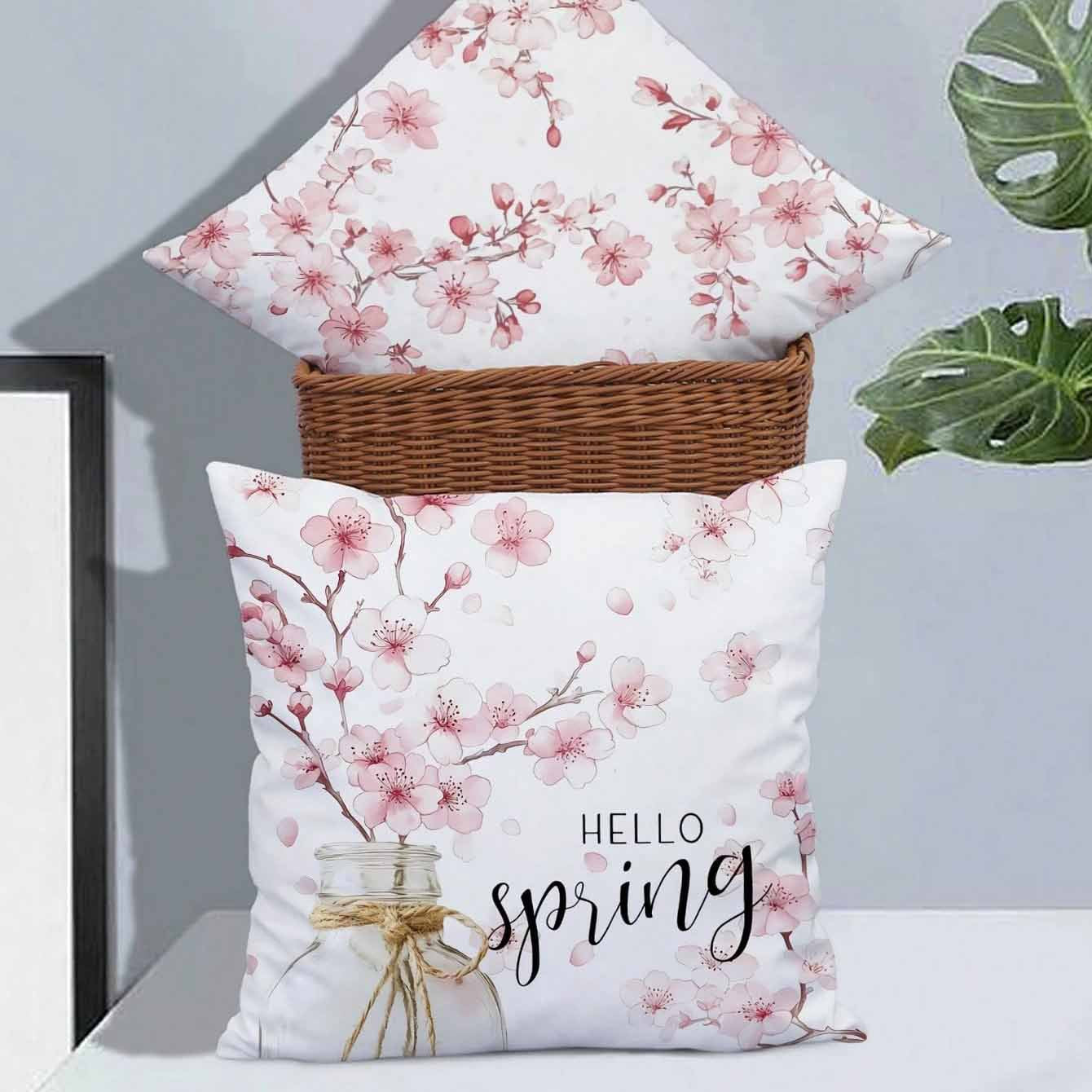 Spring Cherry Blossom Letter Pillow Cover Home Sofa Cushion Cover - DropOnline.co