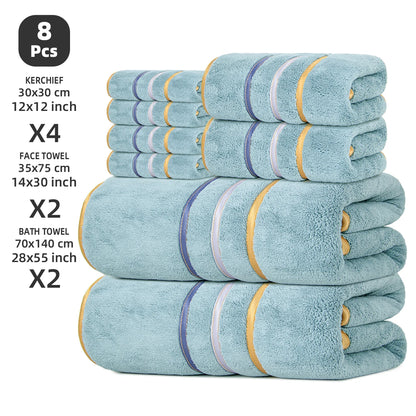 8-Piece Towel Set, 2 Bath Towels + 2 Hand Towels + 4 Face Towels, Soft
