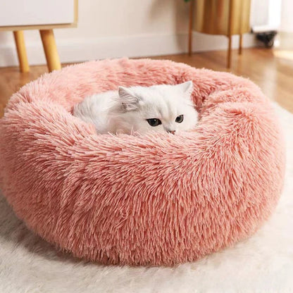 Striped Plush Round Nest Bed for Cats & Dogs