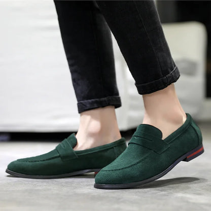 Men's Casual Shoes Suede Loafers Fashion Slip on Leather Shoes Soft Solid Dress Shoes Wedding Flats Plus Size Business Men Shoe