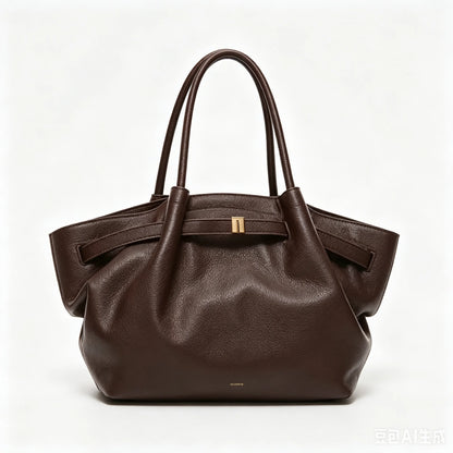 Minimalist Pebbled Leather Trapeze Tote, Top Handle