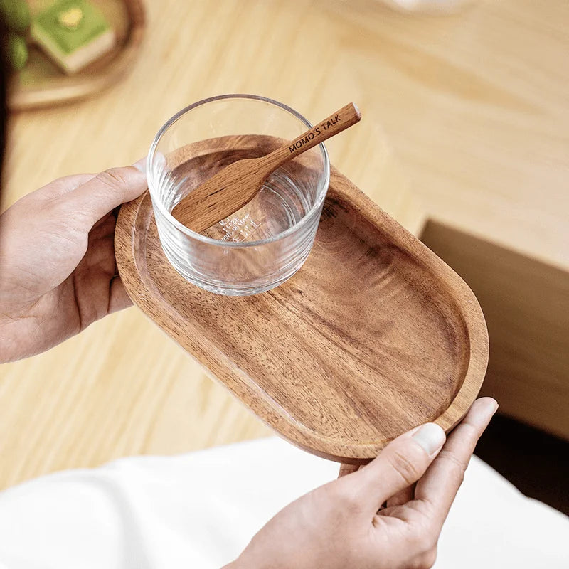 1PCS Tableware Solid Wood Round Dessert Plate Japanese-style Wooden Tray Snack Wooden Dried Fruit Tray Kitchen Accessories