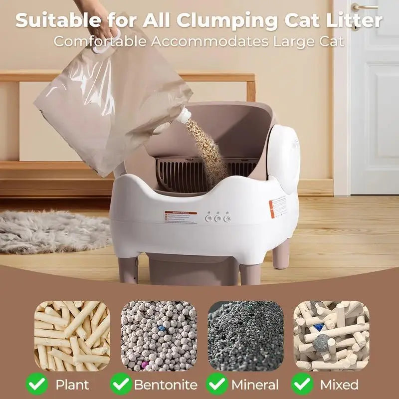 Self-Cleaning Cat Litter Box — Open-Top, APP Control & 10L Waste Bin for Multi-Cats