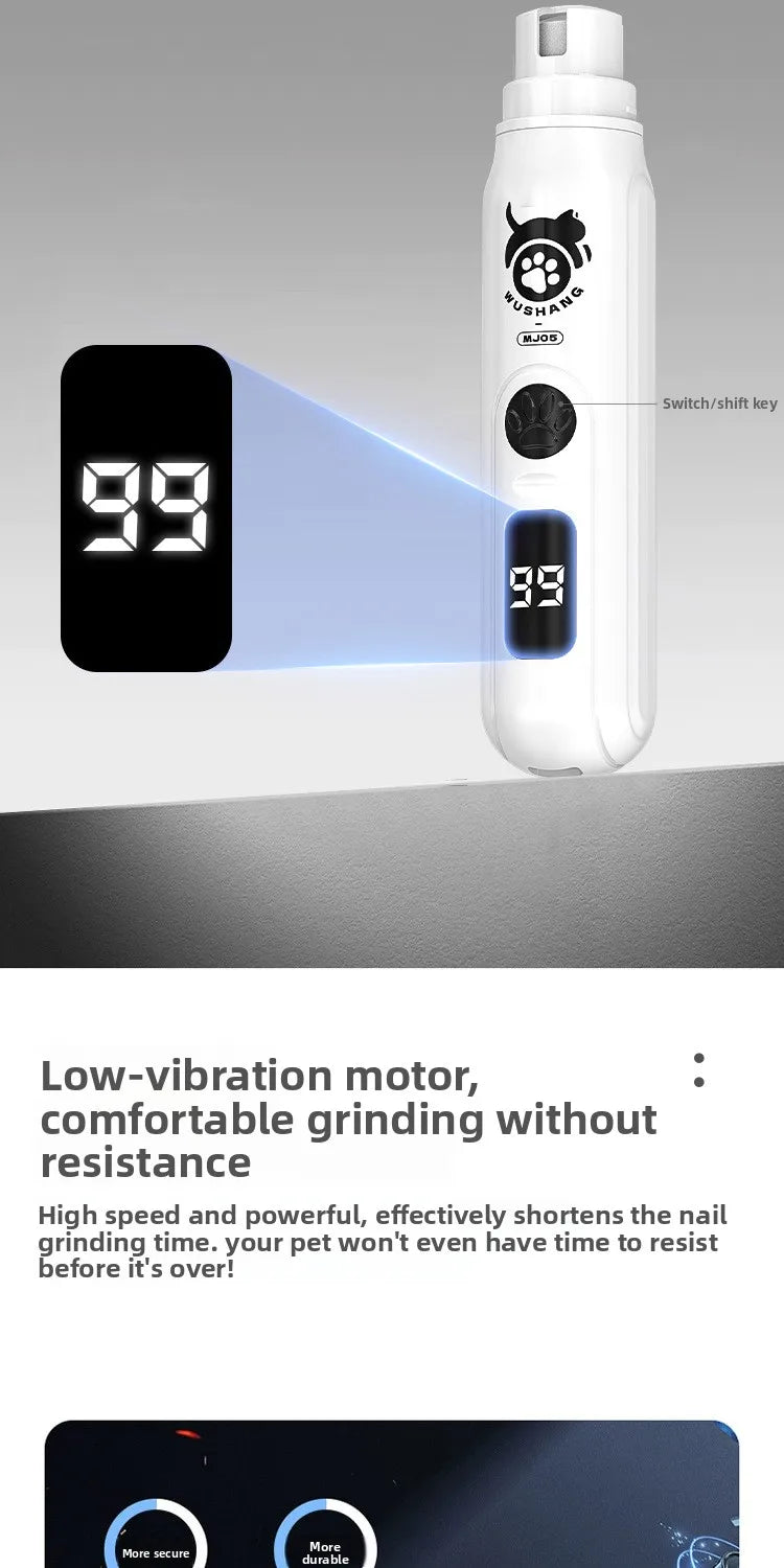 LCD Display Pet Nail Polisher with 3 Grinding Heads