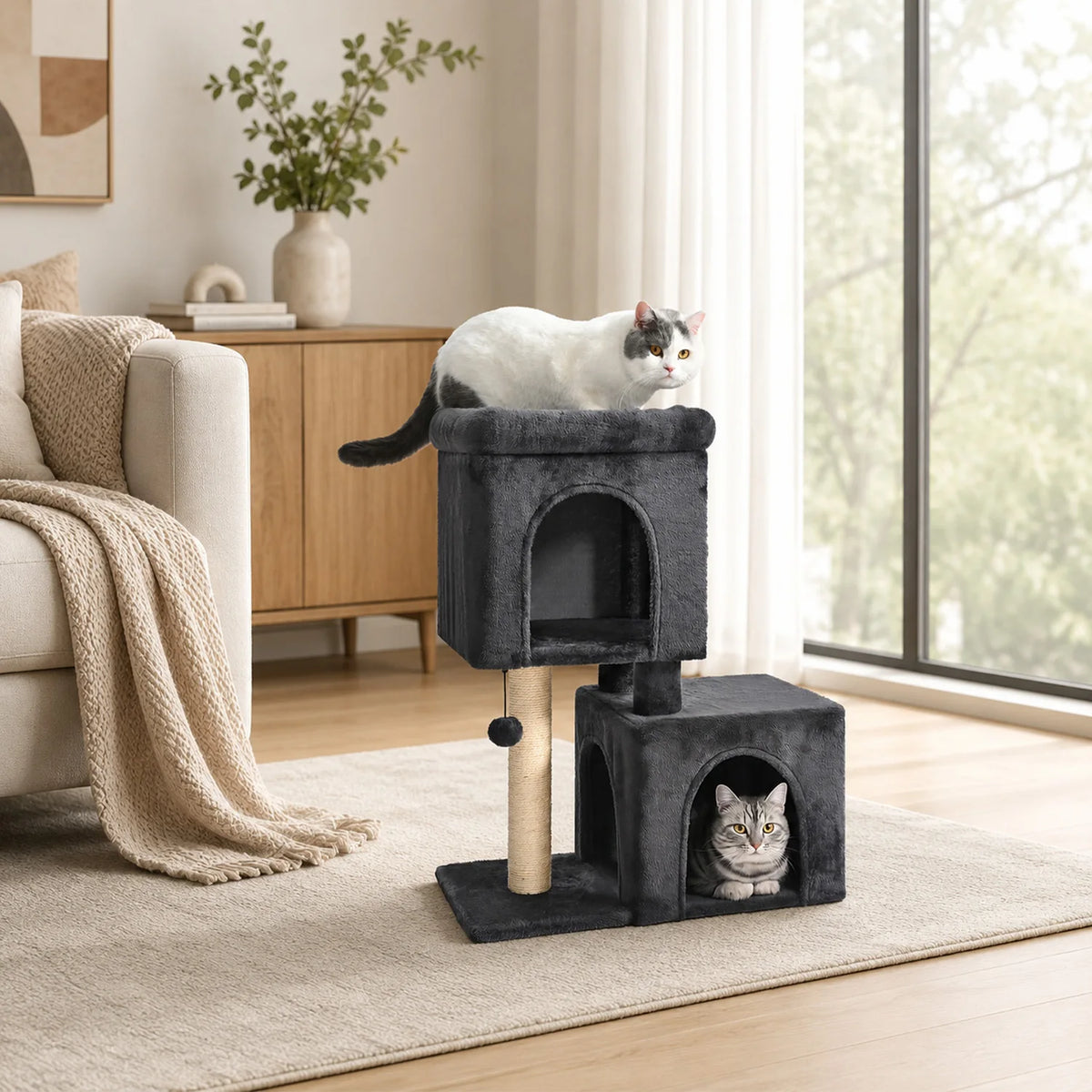30-Inch Cat Tree with Condos & Sisal Scratching Post