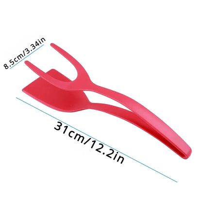 2-in-1 Nylon Flip Tongs with Egg Spatula & Steak Turner – Pancake & Cooking Clamp