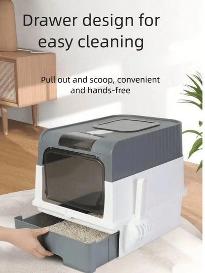 Fully Enclosed Cat Litter Box, Top Entry & Drawer