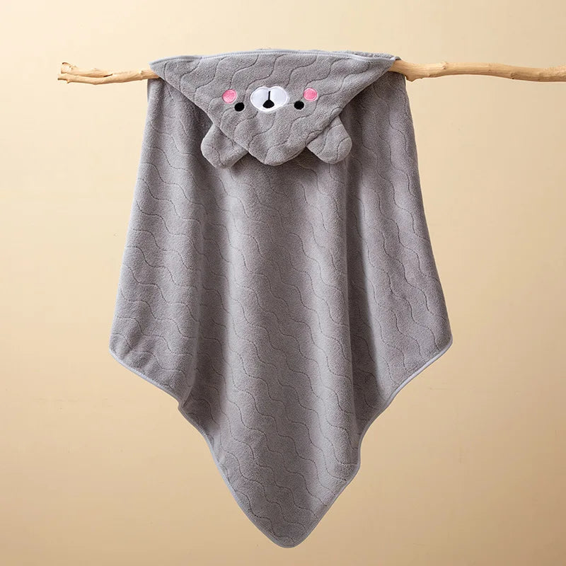 Gray Hooded Coral Fleece Bath Towel Blanket