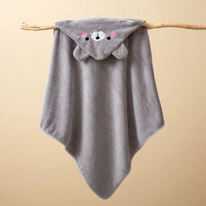 Gray Hooded Coral Fleece Bath Towel Blanket