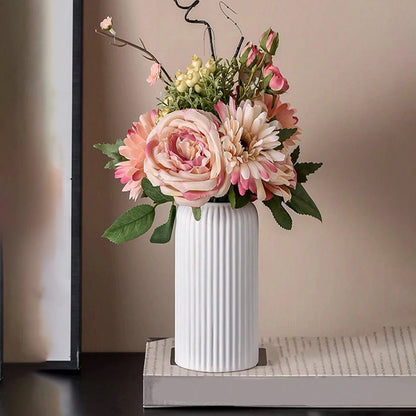 Striped Ceramic-Look Vase — Lightweight Decorative Flower Vase for Home & Floral Display