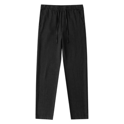 Men's Cotton Linen Pants — Breathable Solid Color Streetwear Trousers with Back Pocket