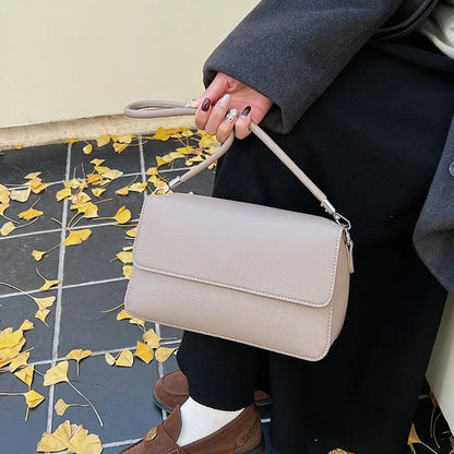 Nude Pebbled Leather Flap Crossbody, Minimalist Design