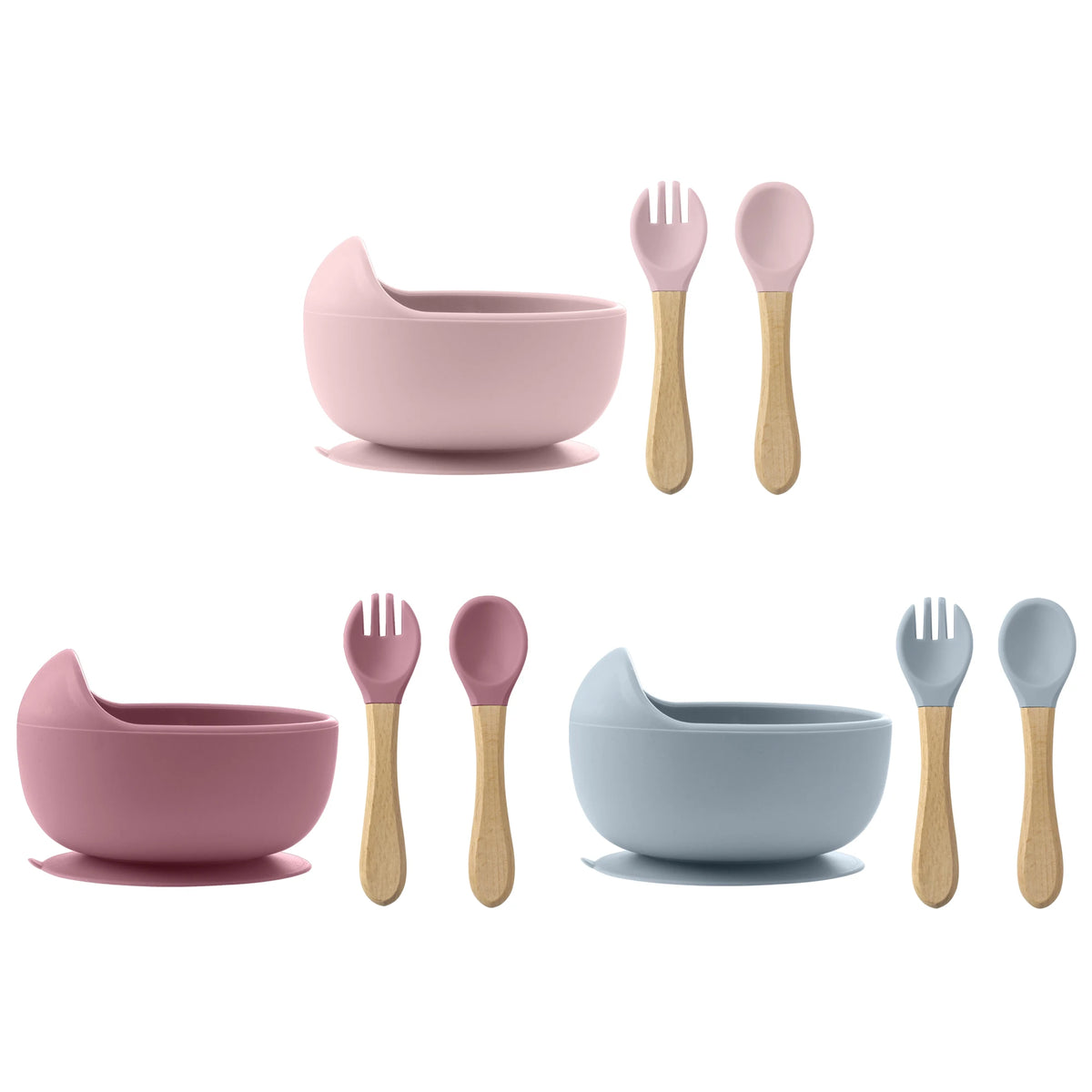 3-Piece Silicone Baby Feeding Bowl Set with Utensils