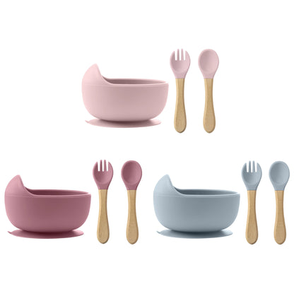 3-Piece Silicone Baby Feeding Bowl Set with Utensils