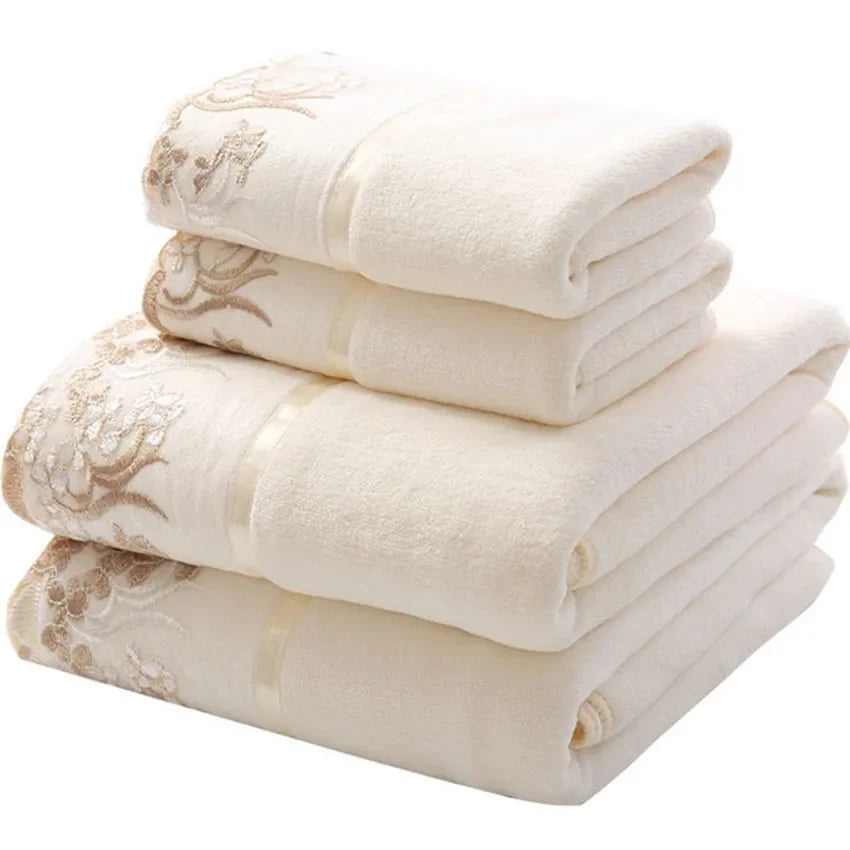 Lace Embroidered Bath Towel Set Microfiber for Adults Colourful Tree