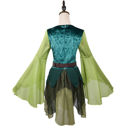 Women's Elf Medieval Green Fairy Dress Magical Elf Dress and Belt with Wings Halloween Carnival Party Cosplay Costumes