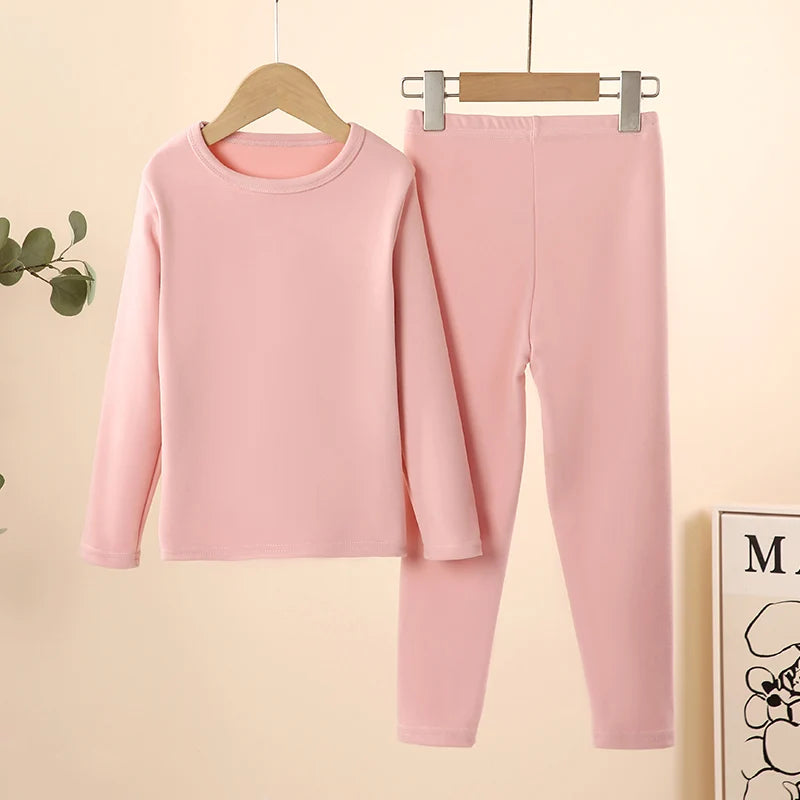 2-Piece Children's Thermal Underwear Suit Boys' Autumn Clothes And Trousers Padded Cotton Sweater Girls' Casual Joker Home Cloth