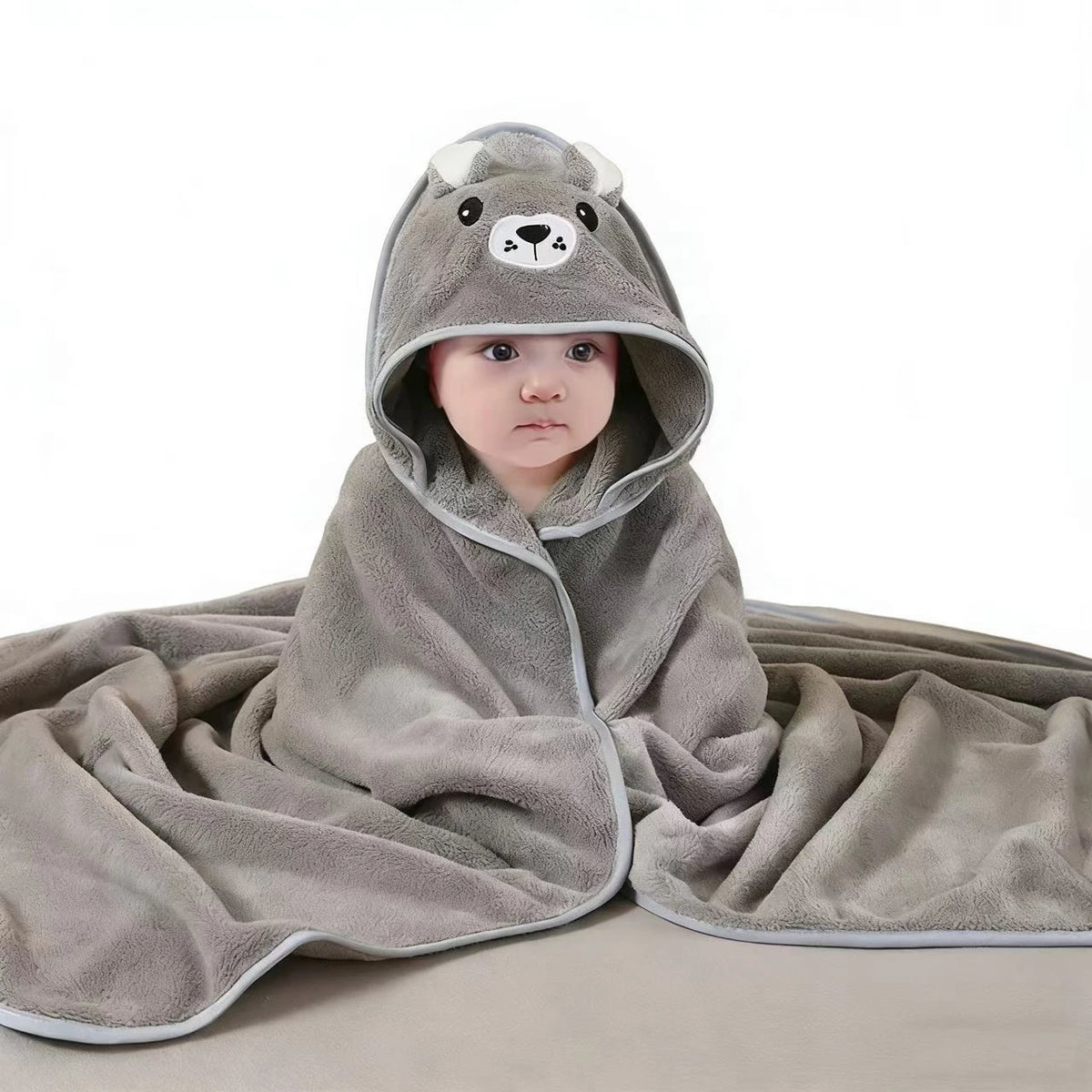 Gray Hooded Coral Fleece Bath Towel Blanket
