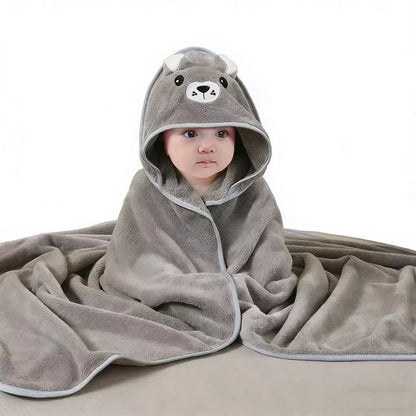 Gray Hooded Coral Fleece Bath Towel Blanket