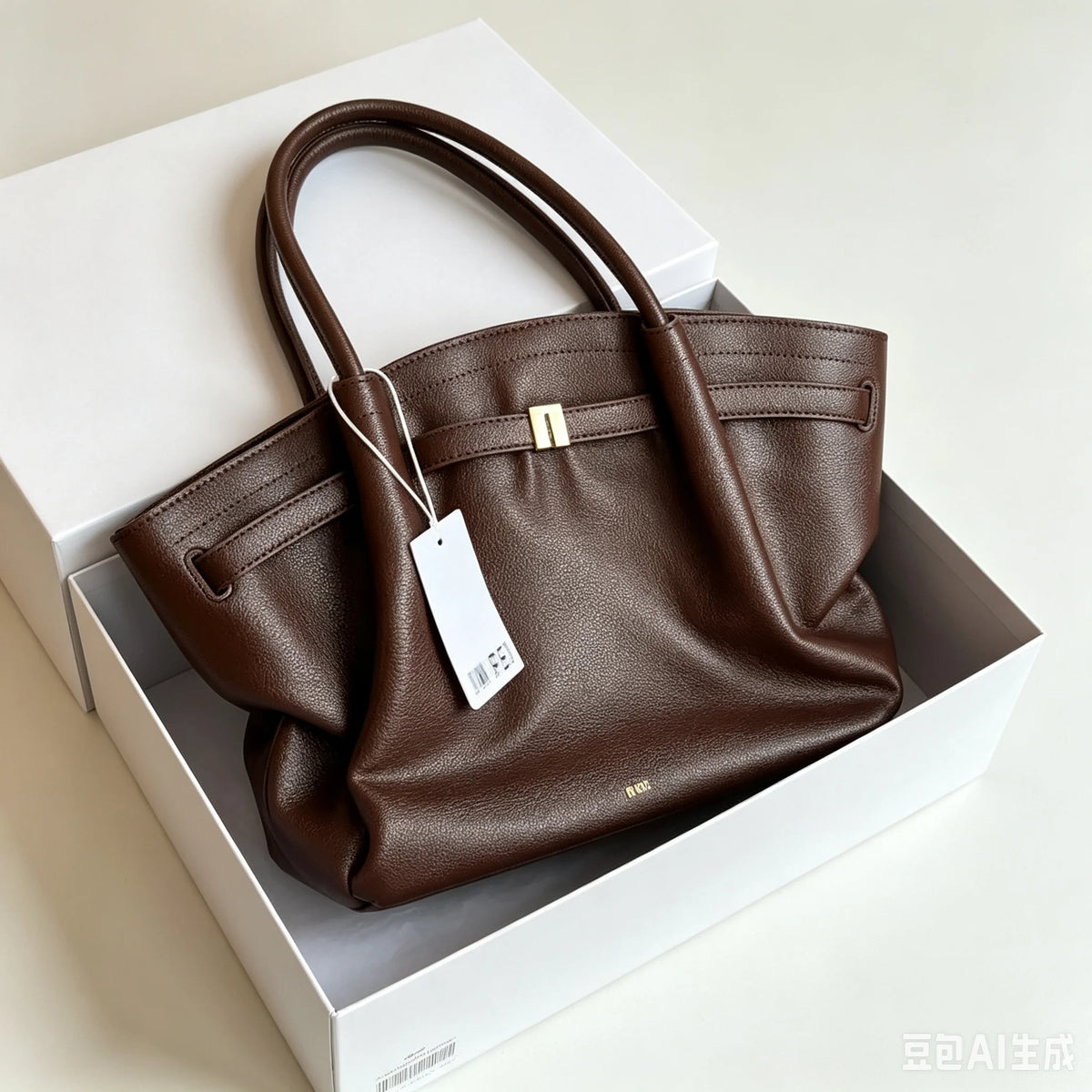 Minimalist Pebbled Leather Trapeze Tote, Top Handle