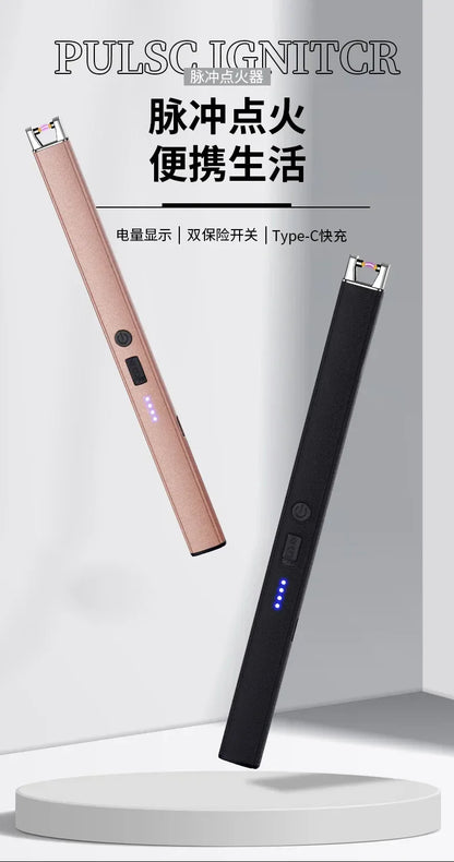 Windproof USB Electric Lighter with Safety Lock & LED Battery Display