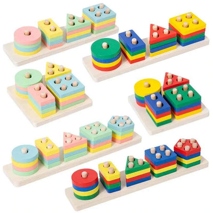 Montessori Toy Wooden Building Blocks Early Learning Educational Toys Color Shape Match Kids Puzzle Toys For Children Boys Girls