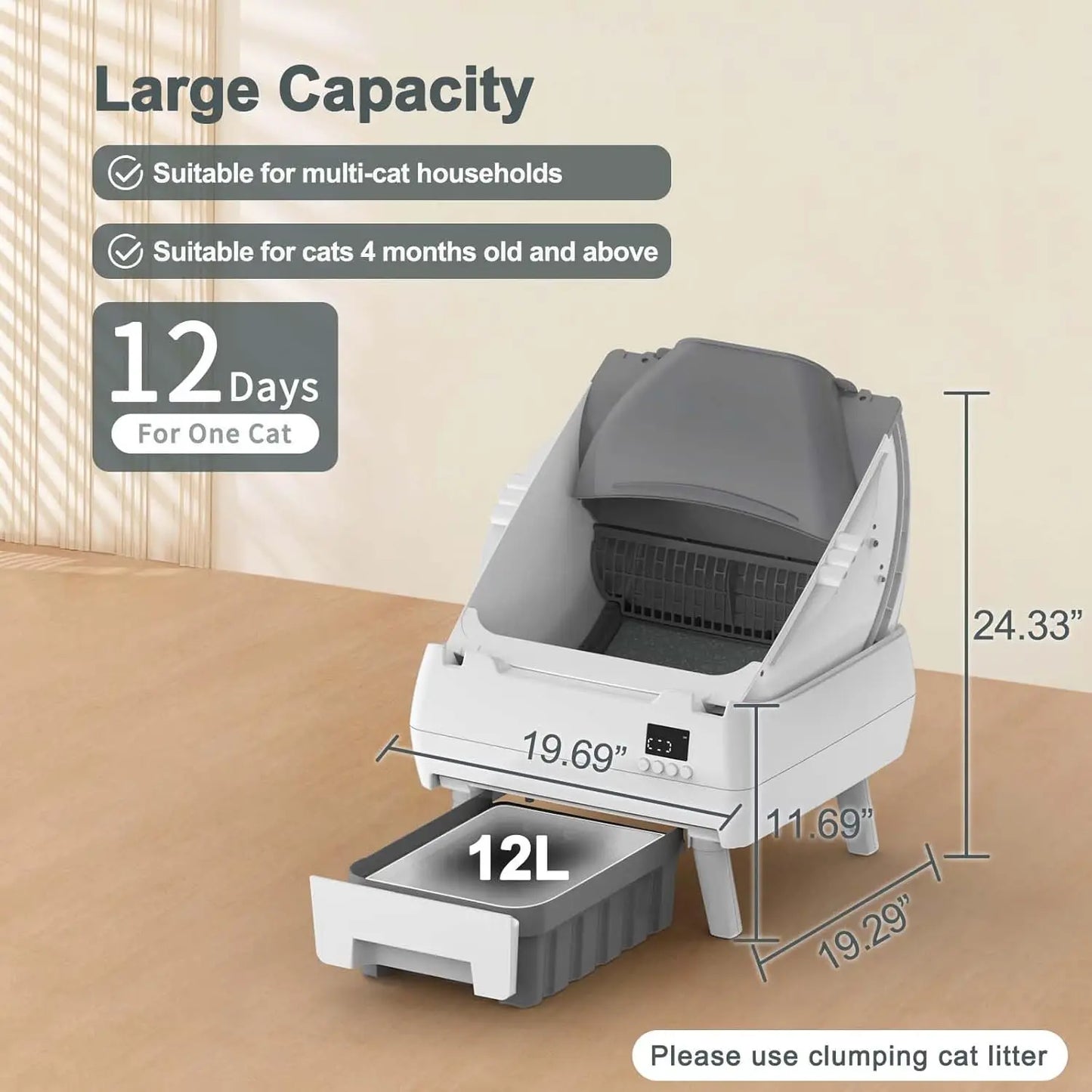 Automatic Self-Cleaning Cat Litter Box — Open Design, APP Control & Anti-Pinch Safety