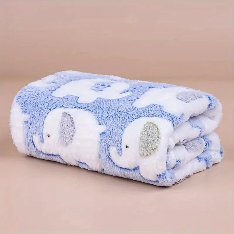 Cartoon Elephant Flannel Pet Blanket, Dogs & Cats
