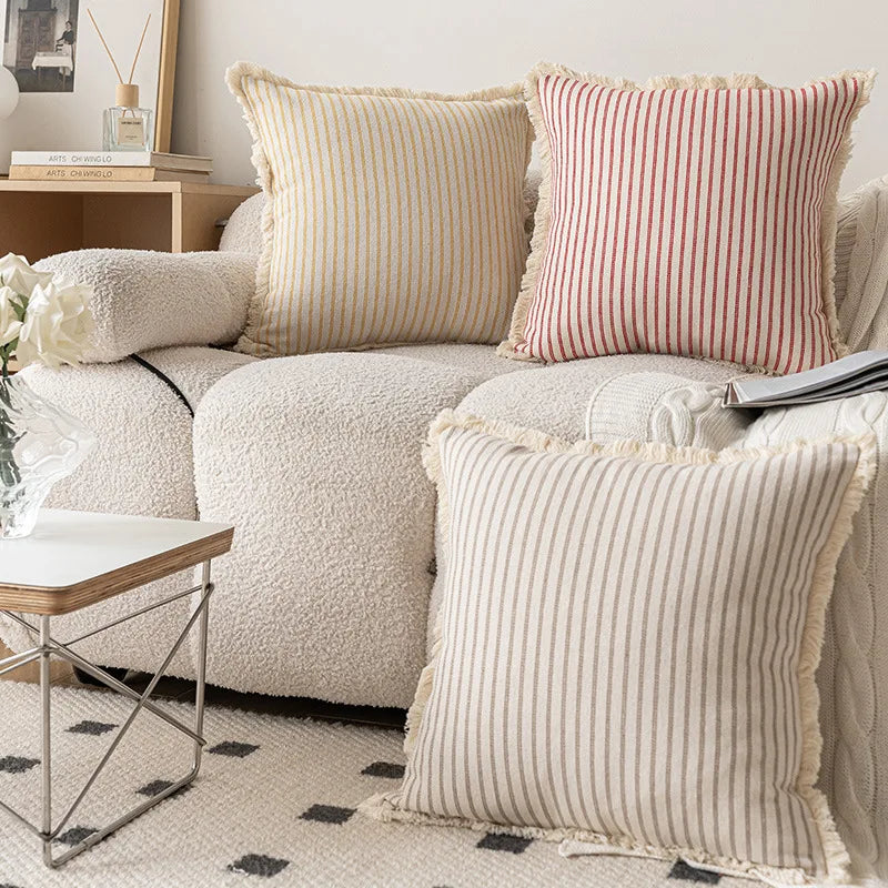Modern Striped Pillow Covers Minimalist Bohemian Sofa Cushion Cases Stylish Tassel Throw Pillowcase Cozy Bedroom Decor Covers