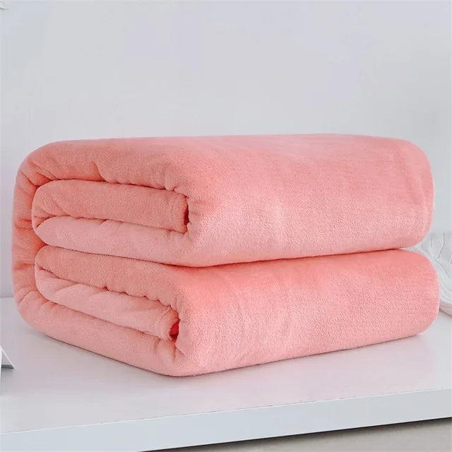 Super Soft Coral Fleece Blanket 220gsm Light Weight Solid Pink Blue Faux Fur Mink Throw Sofa Cover Bedspread Flannel Blankets