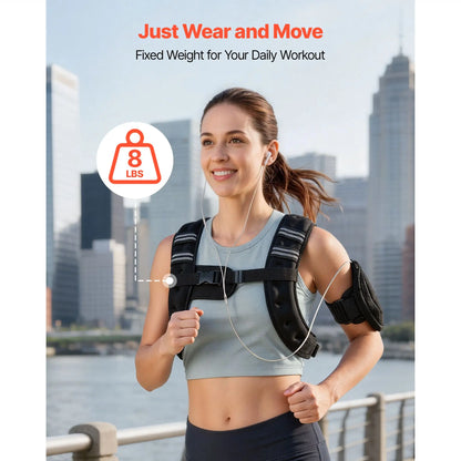 Weighted Vest, 8 lbs Body Weight Vest for Men Women, with Reflective Stripe, Adjustable Buckle, Workout Equipment for Strength Training, Running, Jogging, Fitness, Muscle Building, Weight Loss
