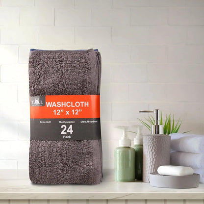 24 Pack Wash Cloth Set - 100% Cotton Flannel Face Cloths, Absorbent Soft Washcloths