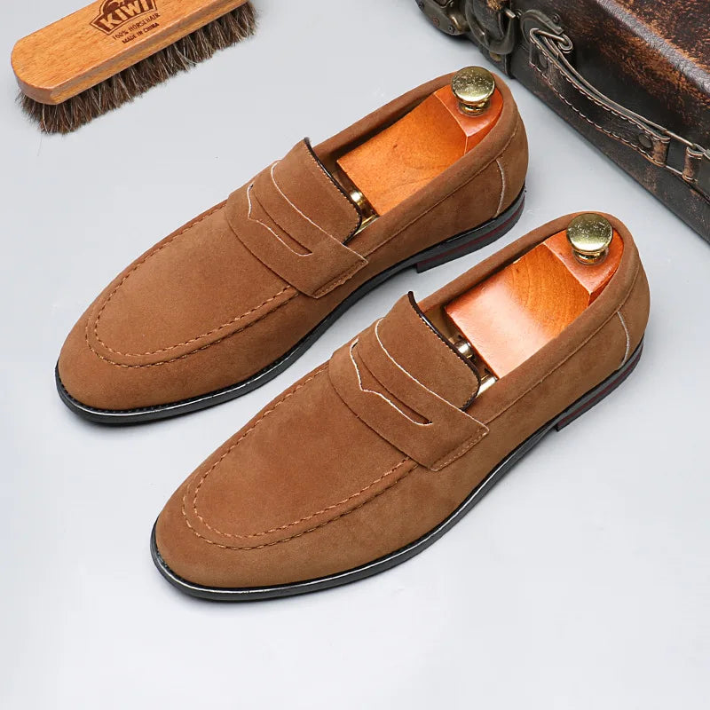 Men's Casual Shoes Suede Loafers Fashion Slip on Leather Shoes Soft Solid Dress Shoes Wedding Flats Plus Size Business Men Shoe