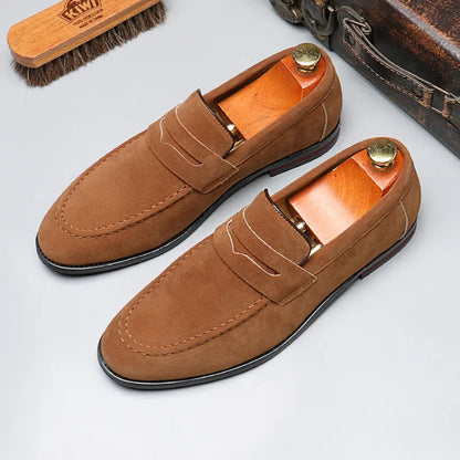 Men's Casual Shoes Suede Loafers Fashion Slip on Leather Shoes Soft Solid Dress Shoes Wedding Flats Plus Size Business Men Shoe