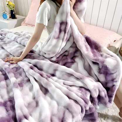 Gradient Bubble Fleece Throw Blanket Cozy Soft Plush Multipurpose Nap Blanket for Bedroom Sofa Faux Rabbit Fur Travel Blankets