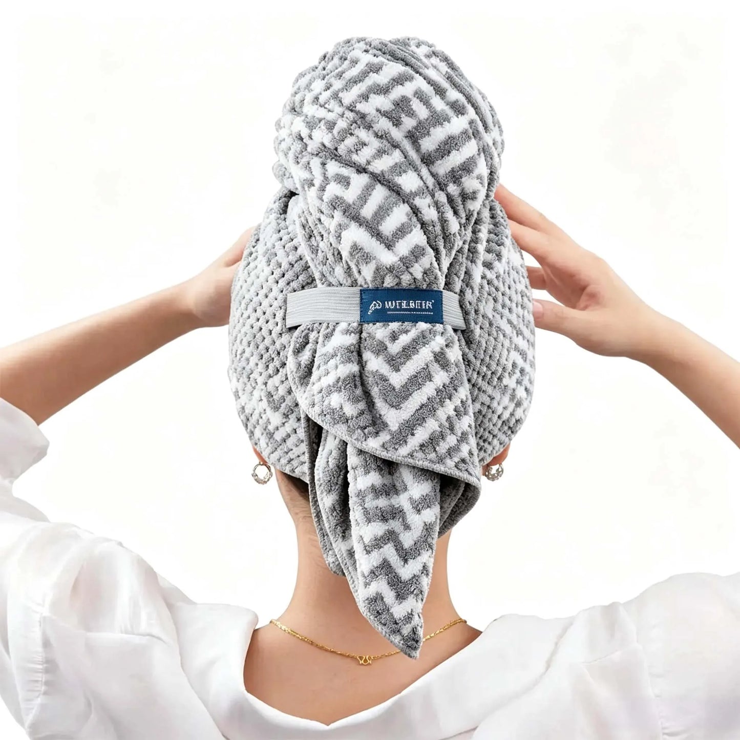 Striped Quick-Dry Towel Bag with Hair Cap — Bathroom Essential