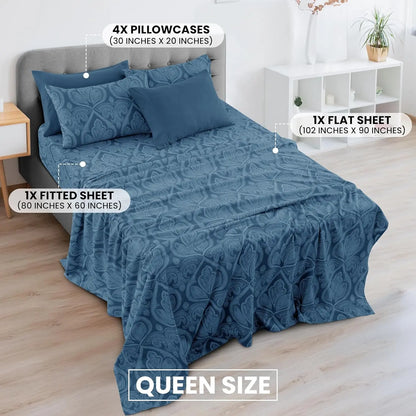 Queen Sheet Set 6 Piece, Paisley Floral Pattern Microfiber Bed Sheets with 16" Deep Pocket, Wrinkle-Free Breathable Bedding