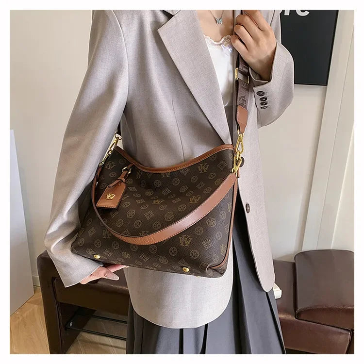 Beige Printed Commuter Tote, Large Capacity