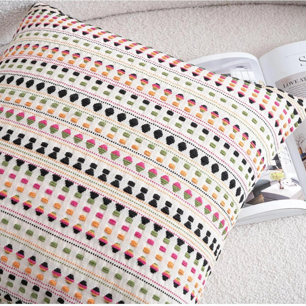 Colorful Chenille Cushion Cover with Linen Backing
