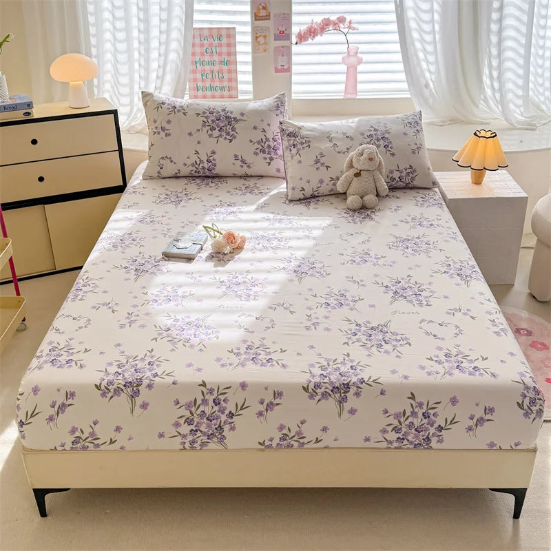 Floral Washed Cotton Fitted Sheet | Single-King