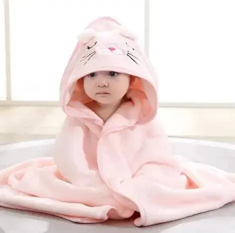 Gray Hooded Coral Fleece Bath Towel Blanket