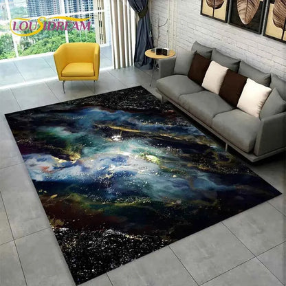 Nordic Blue Golden Colour Marble Geometric Area Rug,Carpet Rug for Living Room Bedroom Sofa Doormat Decor,Kid Non-slip Floor Mat