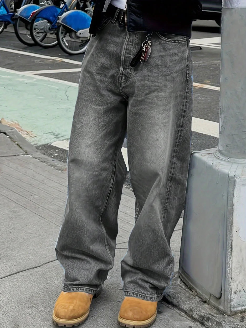 Men's Anime Star Patched Casual Jeans — Cotton Blend Mid-Waist Zipper Fly Streetwear