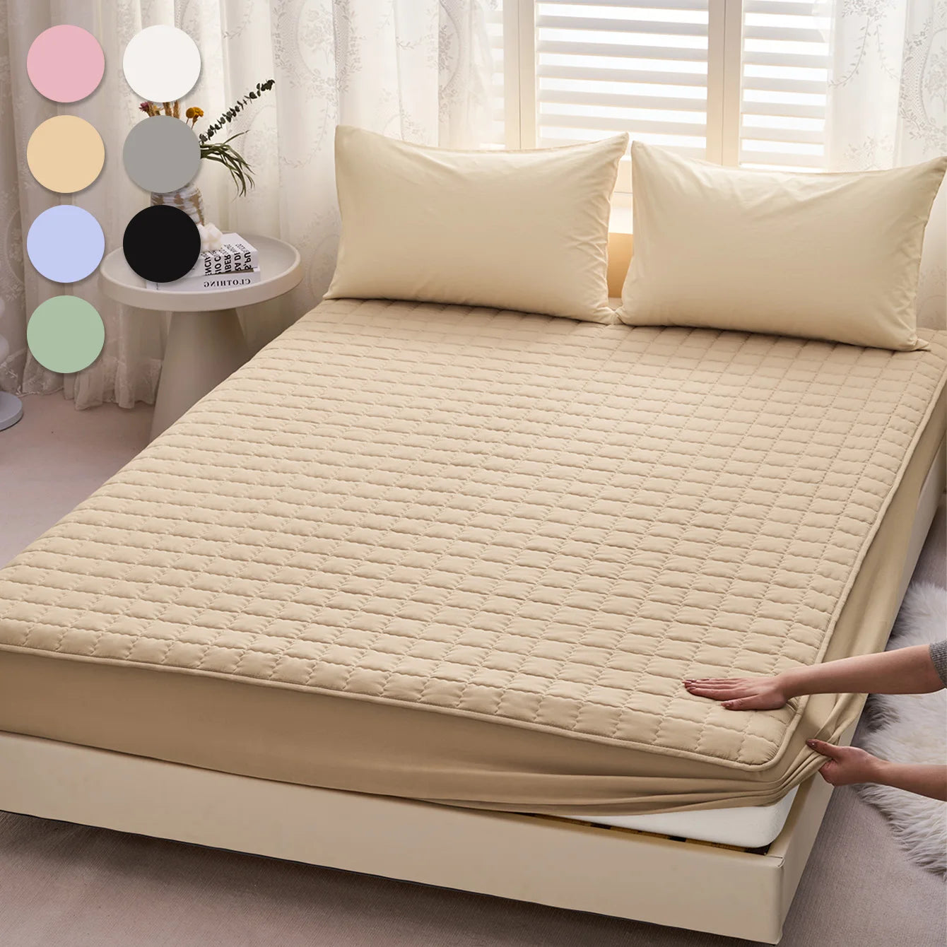 Curved Plaid Fitted Sheet, 30cm Deep Pocket. Available in Twin, Full, Queen, King and 7 colors. Waterproof, soft, breathable, wrinkle-resistant and snug-fitting, perfect for bedroom use as daily bedding.