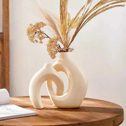 Hollow Nordic Modern  Vase Set of 2 for Modern Home Decor,Plastic imitation ceramic Hollow Flower Vases for Living Room